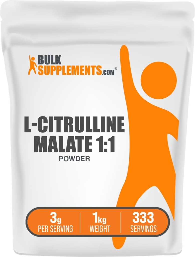BulkSupplements.com L-Citrulline Malate 1:1 Polvere - Citrulline Powder, Amino Acid Supplement - Unflavored & Gluten Free - 3g per Servings, 1kg (2.2 lbs) (Pack of 1)