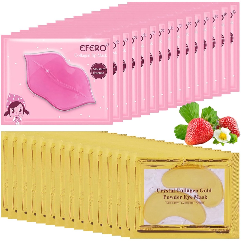 30 Pairs Lip Mask & Under Eye Mask, 24K Gold Crystal Collagen Under Eye Patches für Puffy Eyes, Lip Masks Effektiv Nourishes the Lip & Eye Skin, Augenmasken Reducing Fine Lines & Dark Circle