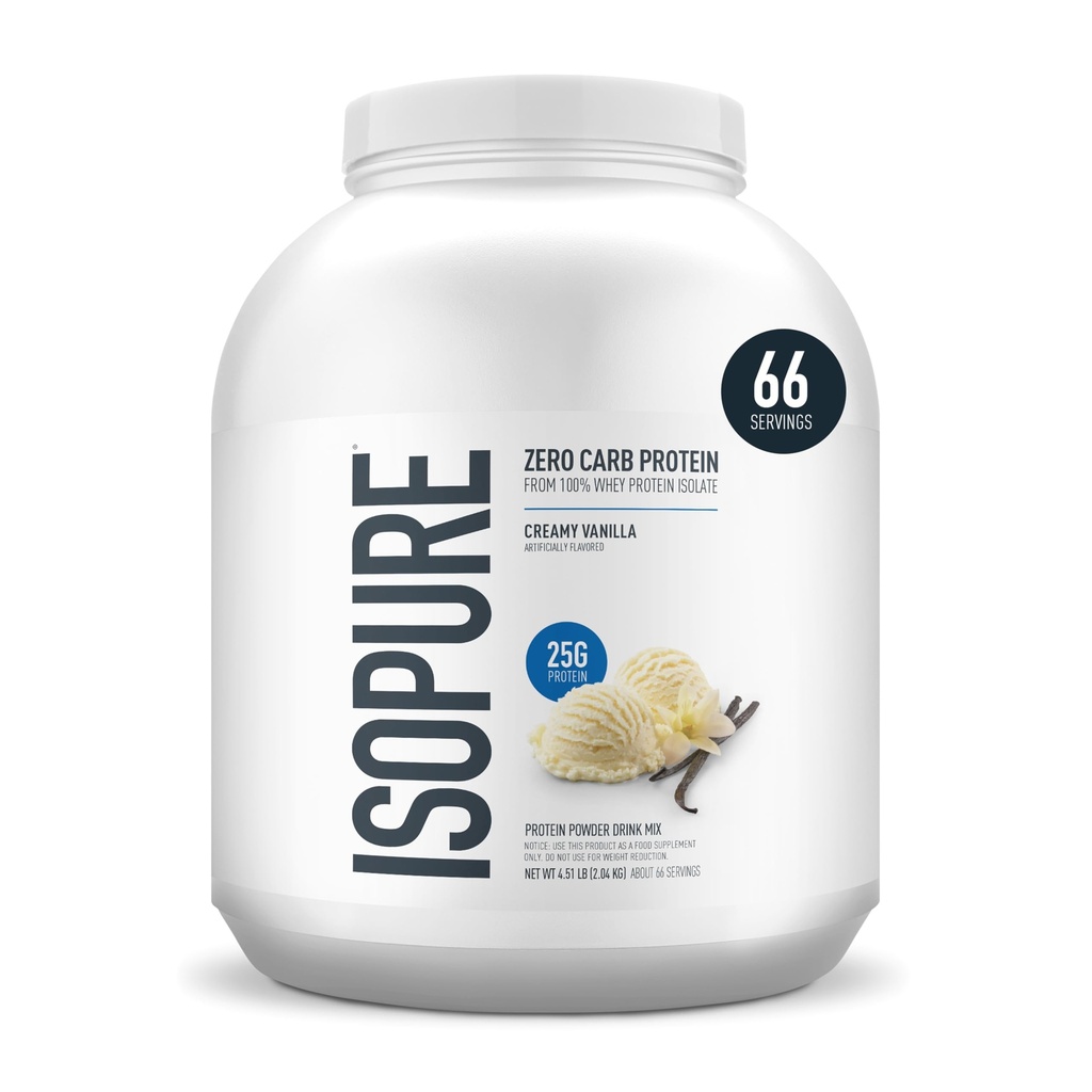 Isopure Zero Carb 100% reine Whey Isolate Protein Pulver, Lactosefrei, Glutenfrei, Mit Vitaminen, Creamy Vanilla, 25g Protein Per Serving, 4.5 Lbs, 66 Portionen (Verpackung Mai Vary)