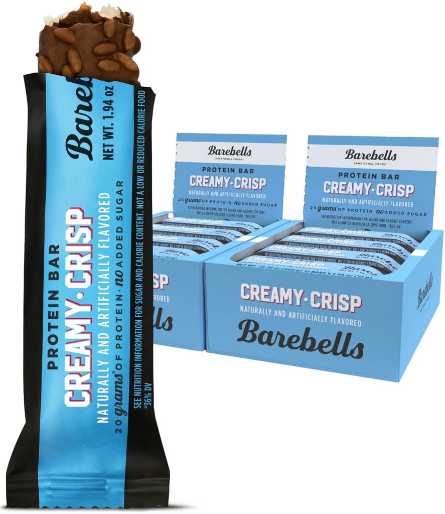 BAREBELLS Protein Bars Cremoso - 12 Conte, Confezione da 2 - Spuntini Proteini con 20g di Alta Proteina - Barretta Proteina di Cioccolato con 1g di Zuccheri Totali - Perfetto su The Go Protein Snack & Breakfast Bar