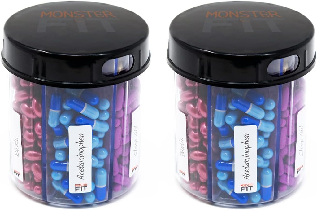 Monster Jr Ergänzung Pillenspender auf Etiketten - hält kleine Medium Medikamente Vitamine und einfach verzichten aus einem Behälter Inklusive Compartment Labels (Monster Jr - 2 Pack)