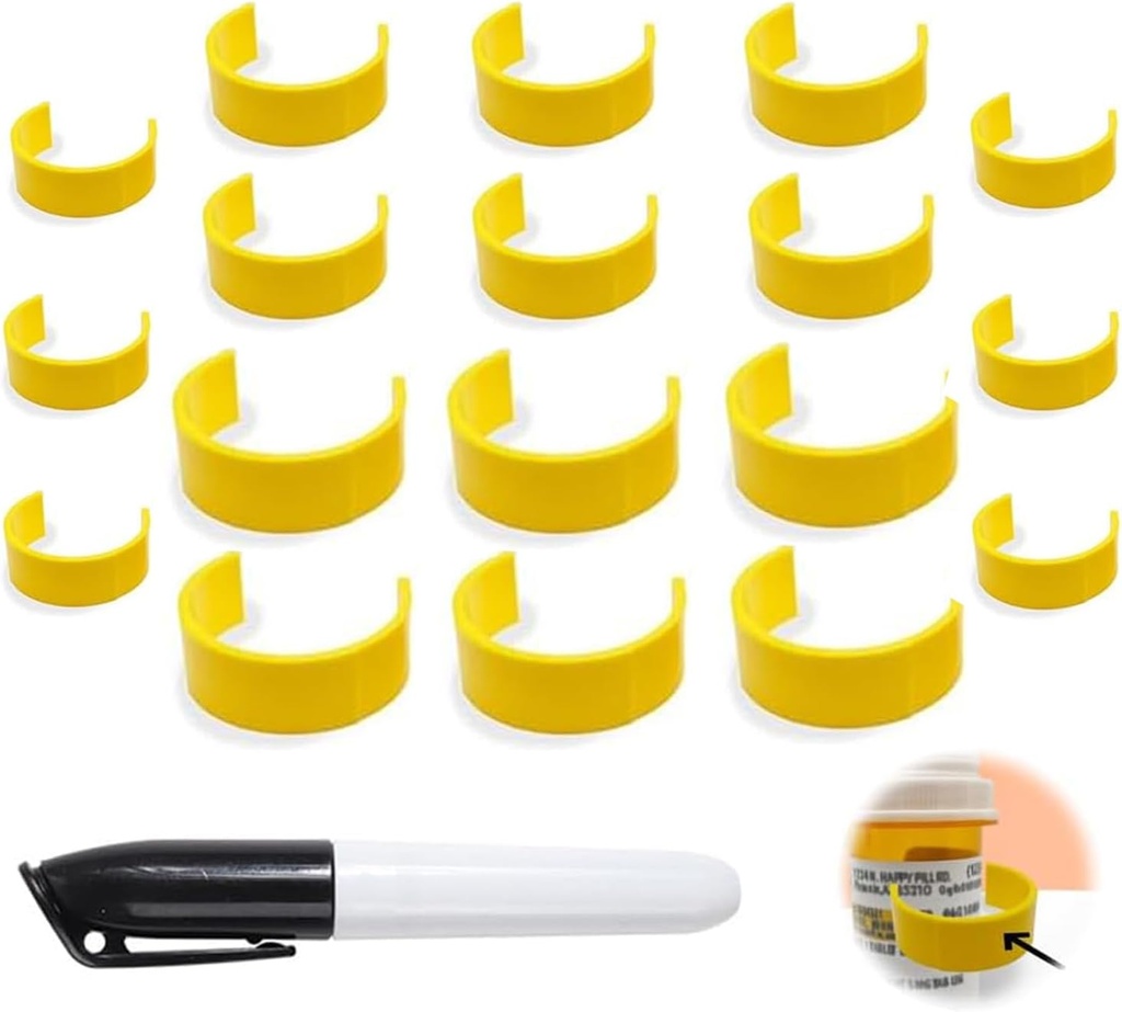Clips for Pill Bottiglie, Clip di etichette della bottiglia di medicina per l'identificazione facile del farmaco, pacchetto con penna etichette, adatto per uso quotidiano o viaggio (18)
