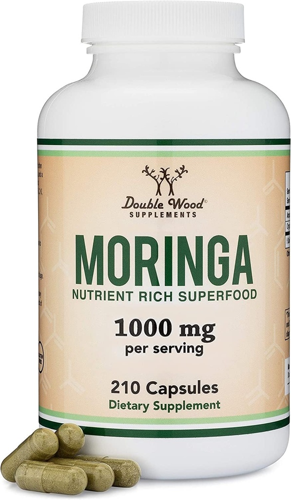 DWS Organic Moringa Kapseln 1000mg - Pure Moringa Pulver für Energie und Immununterstützung - Grüne Superfood reich an Antioxidantien, essentielle Vitamine & Aminosäuren - 105 Vegan Kapseln
