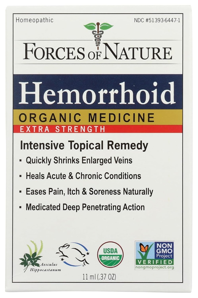 FORCES DE NATURE Contrôle des hémorroïdes organiques Extra Strength, 0,37 OZ