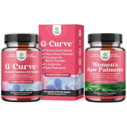 Bundle of G Curve Horny Goat Weed for Women for Enhanced Energy Mood Performance and Extra Strength Saw Palmetto for Women 500mg - DHT Blocker - 30 jours d'approvisionnement - Vitamines capillaires pour supplément de perte de cheveux
