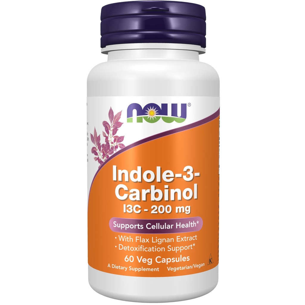 MAINTENANT Aliments suppléments, Indole-3-Carbinol 200 mg avec extrait de Lin Lignan, 60 gélules de Veg