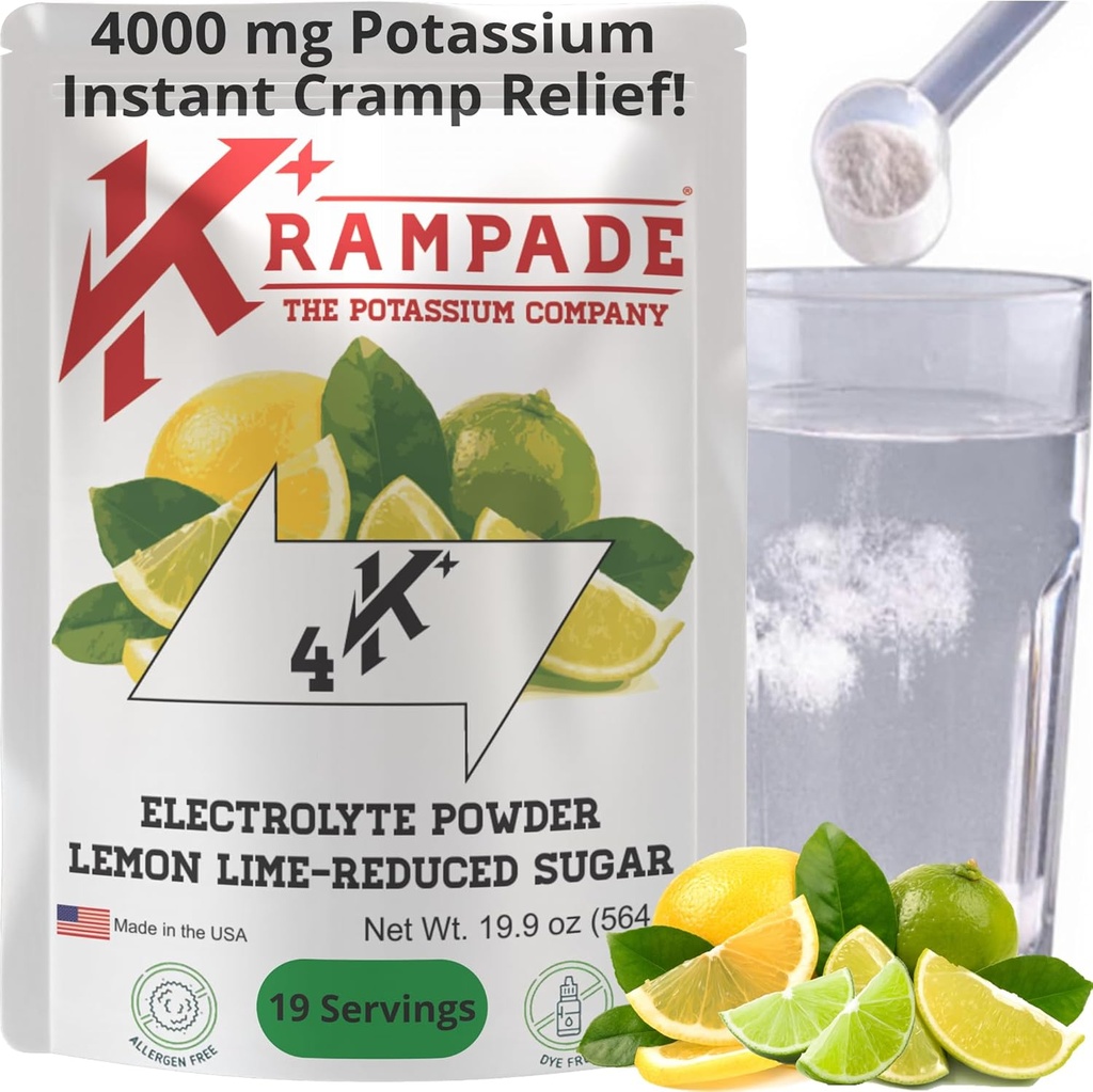 Krampade Electrolytes Powder Potassium Supplement - 4000 mg K+, >4X Più dell'acqua di cocco | Rilievo istantaneo della canapa | Polvere di idratazione