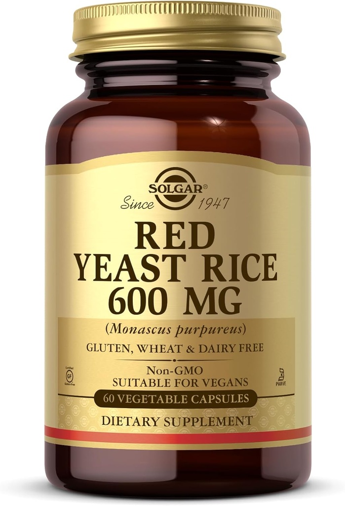 Solgar Red Yeast Rice 600 mg - 60 Vegetable Capsules - Non-GMO, Vegan, Gluten Free, Dairy Free, Kosher - 30 Servings