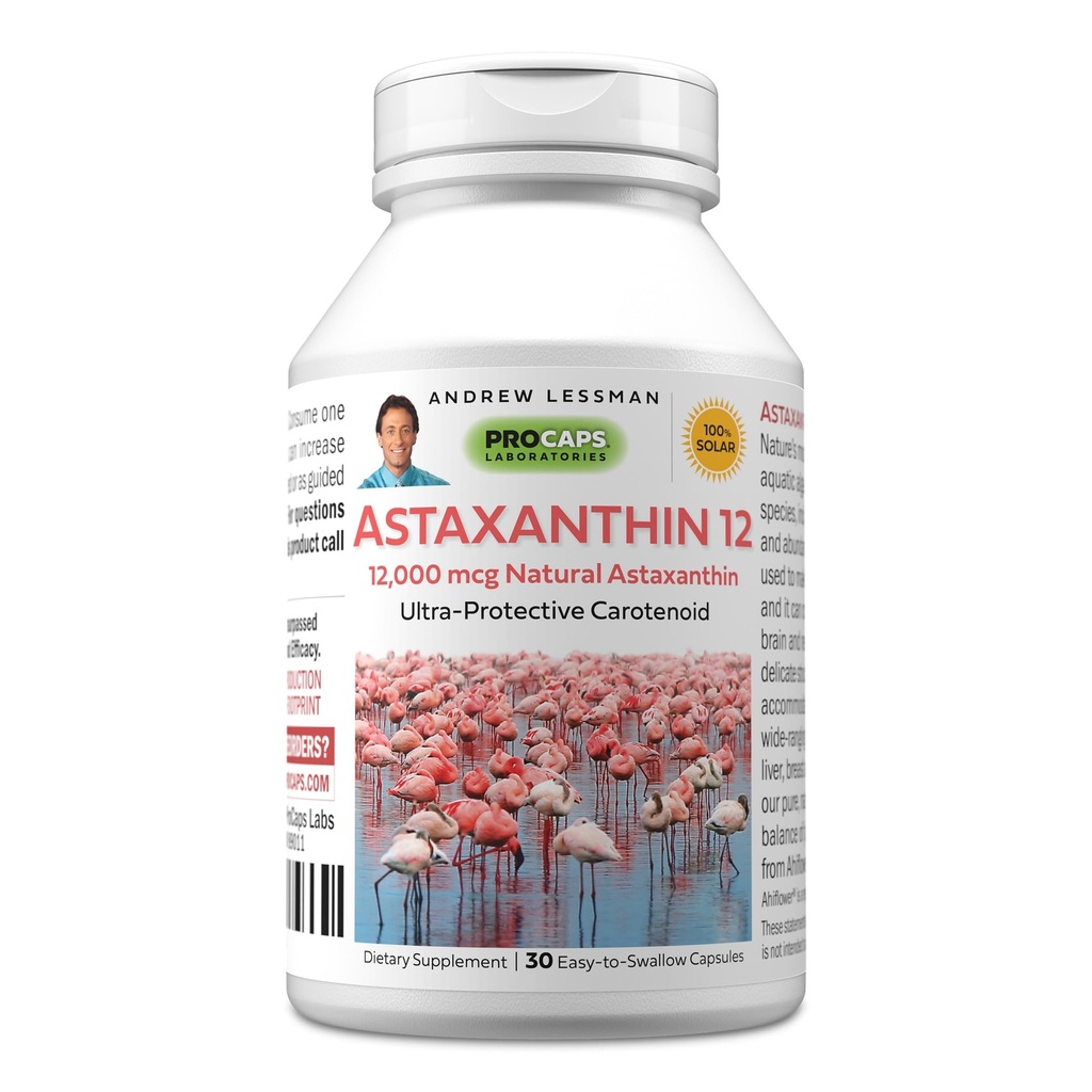 ANDREW LESSMAN Astaxanthin 12mg - 30 Softgels - 12000 mcg Natürliches Astaxanthin, Leistungsstarkes Anti-Oxidant Carotenoid. Schutz für Augen, Herz, Haut und mehr. Keine Zusatzstoffe. Einfach zu Swallow Softgels