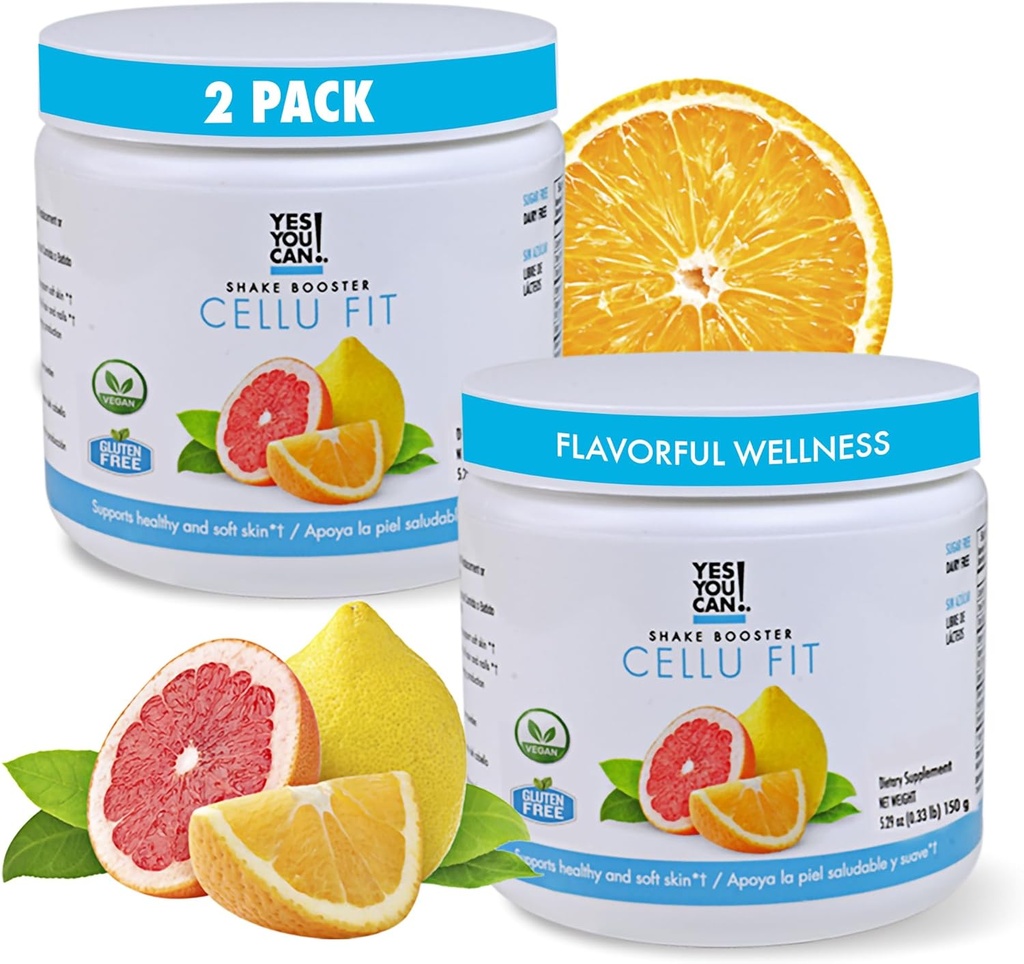 Ja, das kannst du! Shake Booster Cellu Fit Powder Drink Mix - Ernährungsgetränk mit Vitamin C, Vitamin E, Biotin, Bovine Collagen Hydrolysat und Hyaluronsäure - 150g, 30 Portionen - 2 Pack