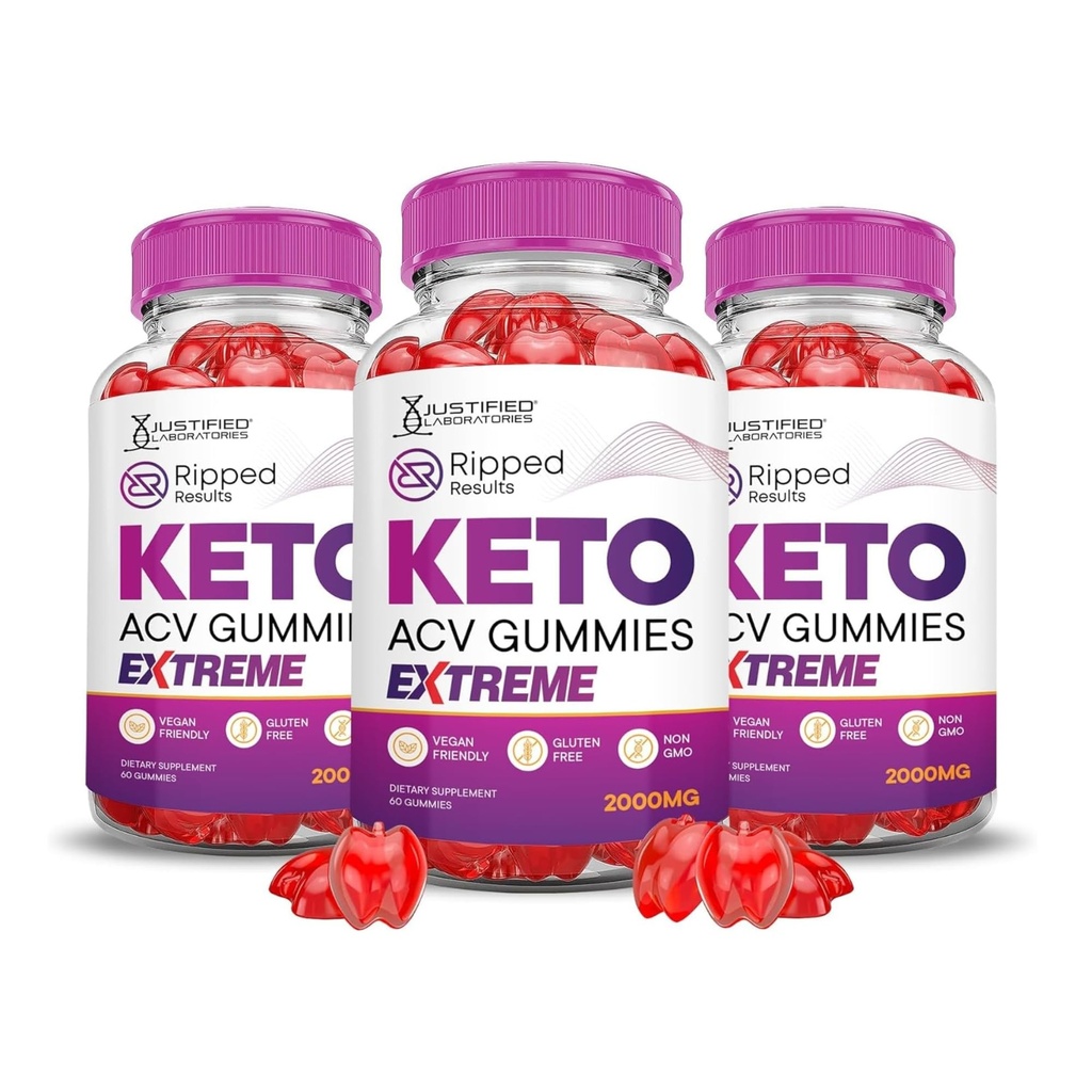 Justified Laboratories (3 Pack Ripped Results Keto ACV Gummies Extreme 2000MG Ripped Results Formuliert mit Granatapfel-Blütensaftpulver B12 Vegan Non GMO 180 Gummys