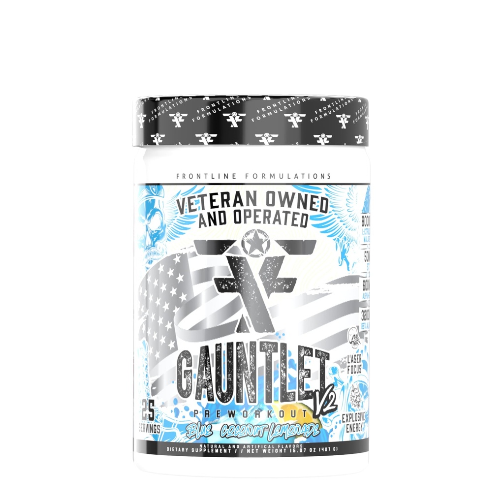 Poudre de pré-entraînement de guantlet, entraînements explosifs, mise au laser, mi-stim, amazing flavor, Vétéran possédé et exploité (25 portions, citronade de noix de coco bleue)