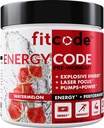fitcode EnergyCode - Pré-entraînement avec poudre de créatine - Energy & Performance Drink - Muscle Strength & Endurance Supplément - Contient de la caféine - 30 portions - Pastèque