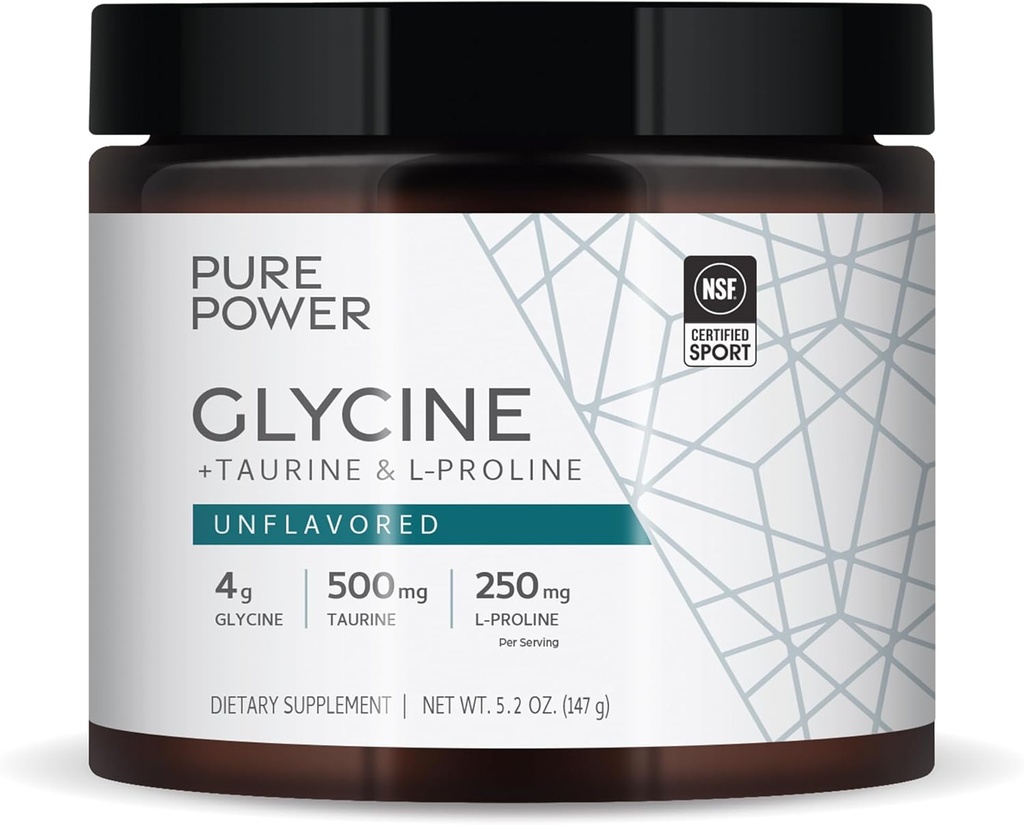 Dr. Mercola Pure Power Glycine + Taurine & L-Proline, Unflavored, 5.2 Unze (147 g), 30 Servierungen (1 Jar), 4 g Glycine, 500 mg Taurine, 250 mg L-Proline, Non-GMO, NSF zertifiziert für Sport