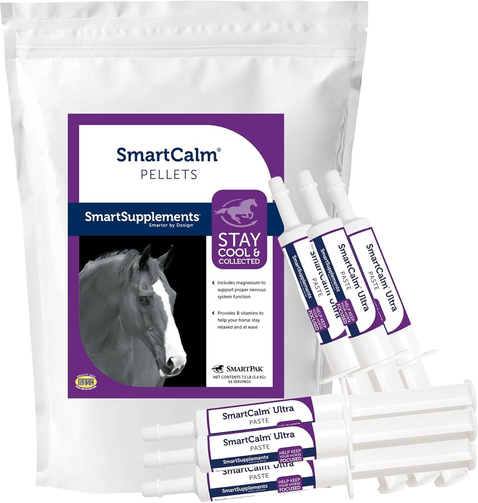 SmartEquine SmartCalm Pellets & SmartCalm Ultra Paste 6 Tubes Bundle, Pferdeberuhigungsergänzung | Kein hinzugefügt Zucker oder Kräuter, Nahrungsergänzungsmittel