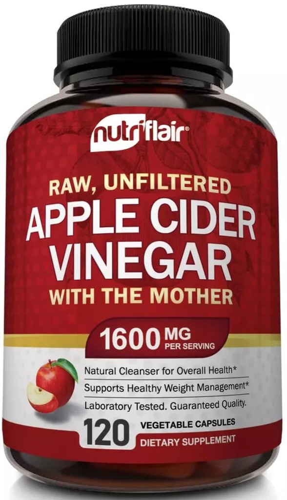 Apple Cider Vinegar Capsules with The Mother - 120 Vegan ACV Pills - Best Supplement for Healthy Weight Loss, Diet, Keto, Digestion, Detox, Immune - Powerful Cleanser & Appetite Suppressant Non-GMO