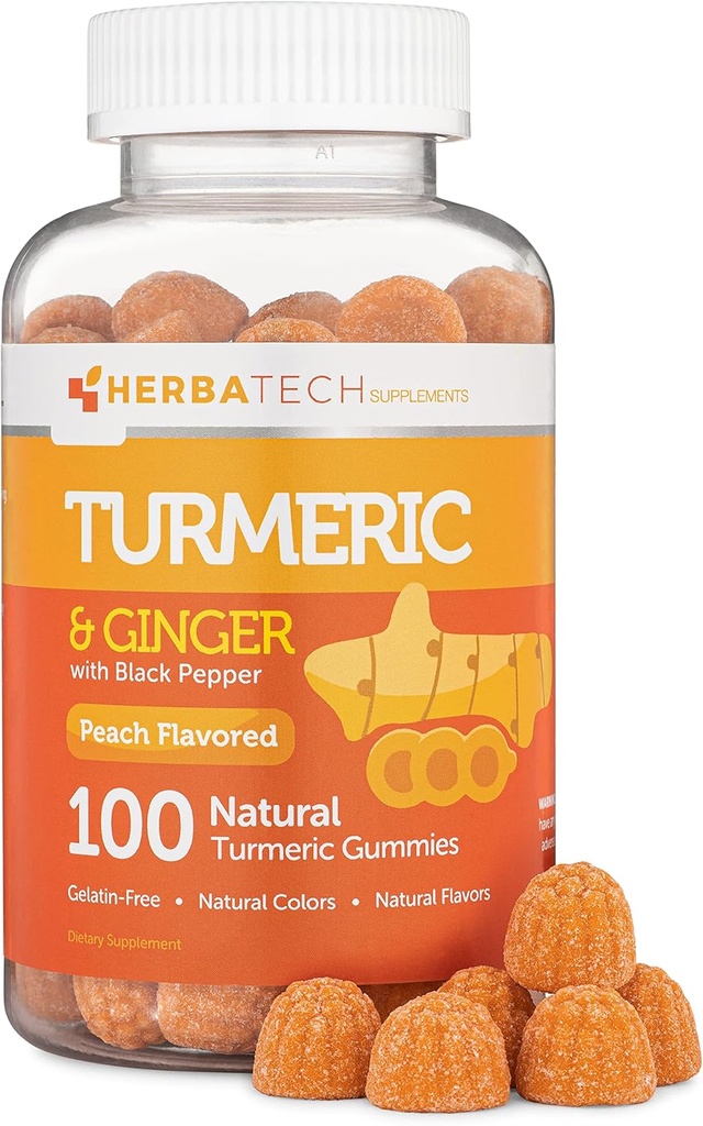 Kurkumagummis mit schwarzem Pfeffer & Ginger Root (100 Zähler) Kaubare Ergänzung für Erwachsene und Kinder - Gelenkunterstützung und Vegan Safe
