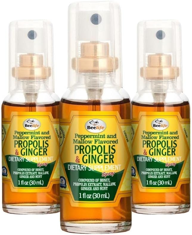 Beelife Propolis Throat Spray– Beruhigende Honig & Ginger Propolis Spray- Natürliche Immununterstützung & Bee Propolis Extrakt-Antioxidantien, reich an Flavonoiden & Artepillin, kein Zucker, Gluten-Free- 3-Pack, 90ml