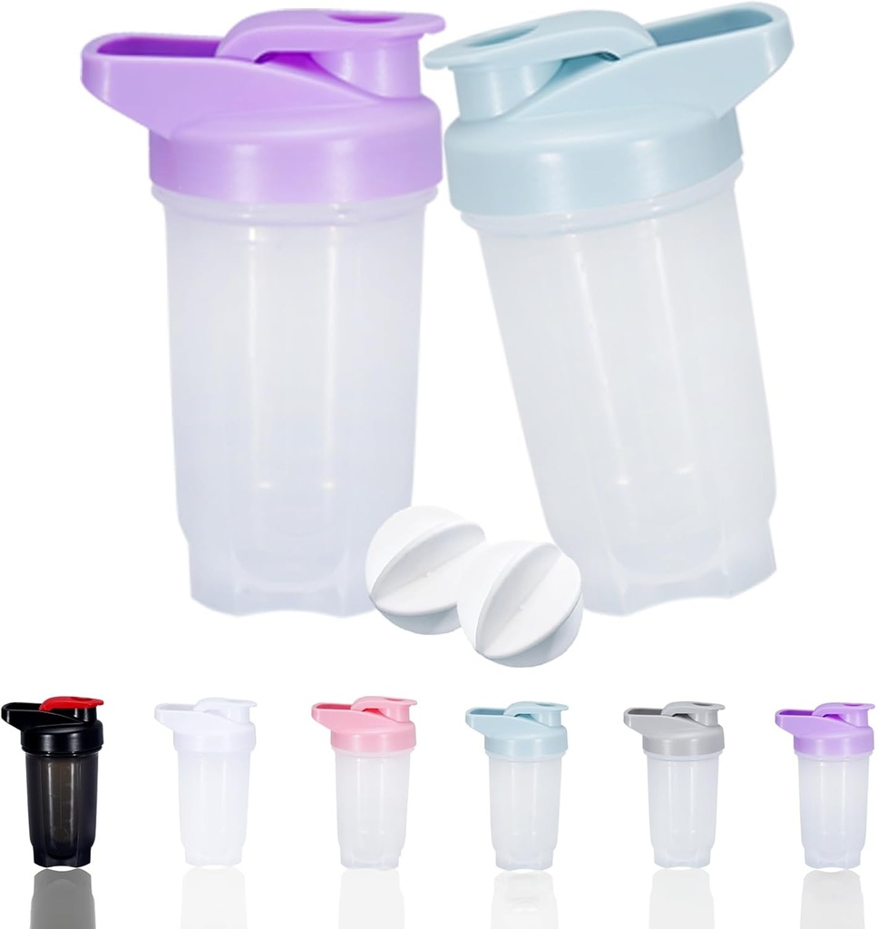 Shaker Bottle Protein Shakes Cup and 10-Ounce/300ML Shaker-Bottle with Whisk Balls, Protein Shaker- Bottles Set, Non-BPA plastic(Bule+Purple(2PCS))