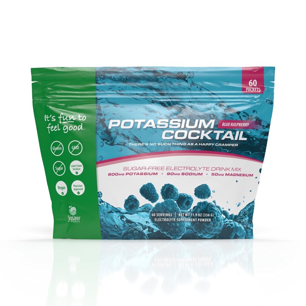 Jigsaw Health Potassium Cocktail | Exly Pickleball Cocktail | Blue Raspberry Flavor | 60 Servings (Packets)