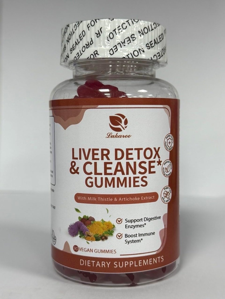 Lukaree Foie Nettoyez le détox et la réparation Gummies - Thistle de lait Silymarin, Dandelion, Extrait d'artichaut et Aileron - Pas de sucre, Flaveur de framboises - 90 Comte