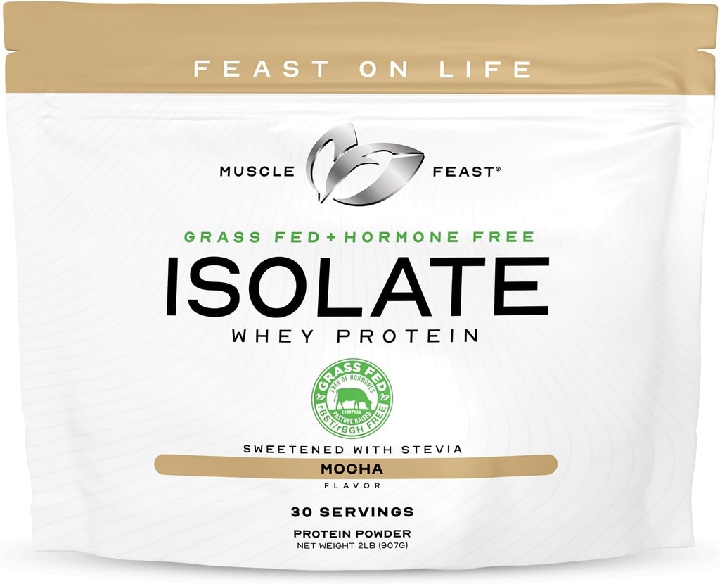 Muscle Feast Grass-Fed Whey Protein Isolate, All Natural Hormon Free Pasture Raised, Whey Isolate Protein Powder für Männer und Frauen, Clean, Gluten-Free, Delicious Isolate Protein - Mocha, 2lb