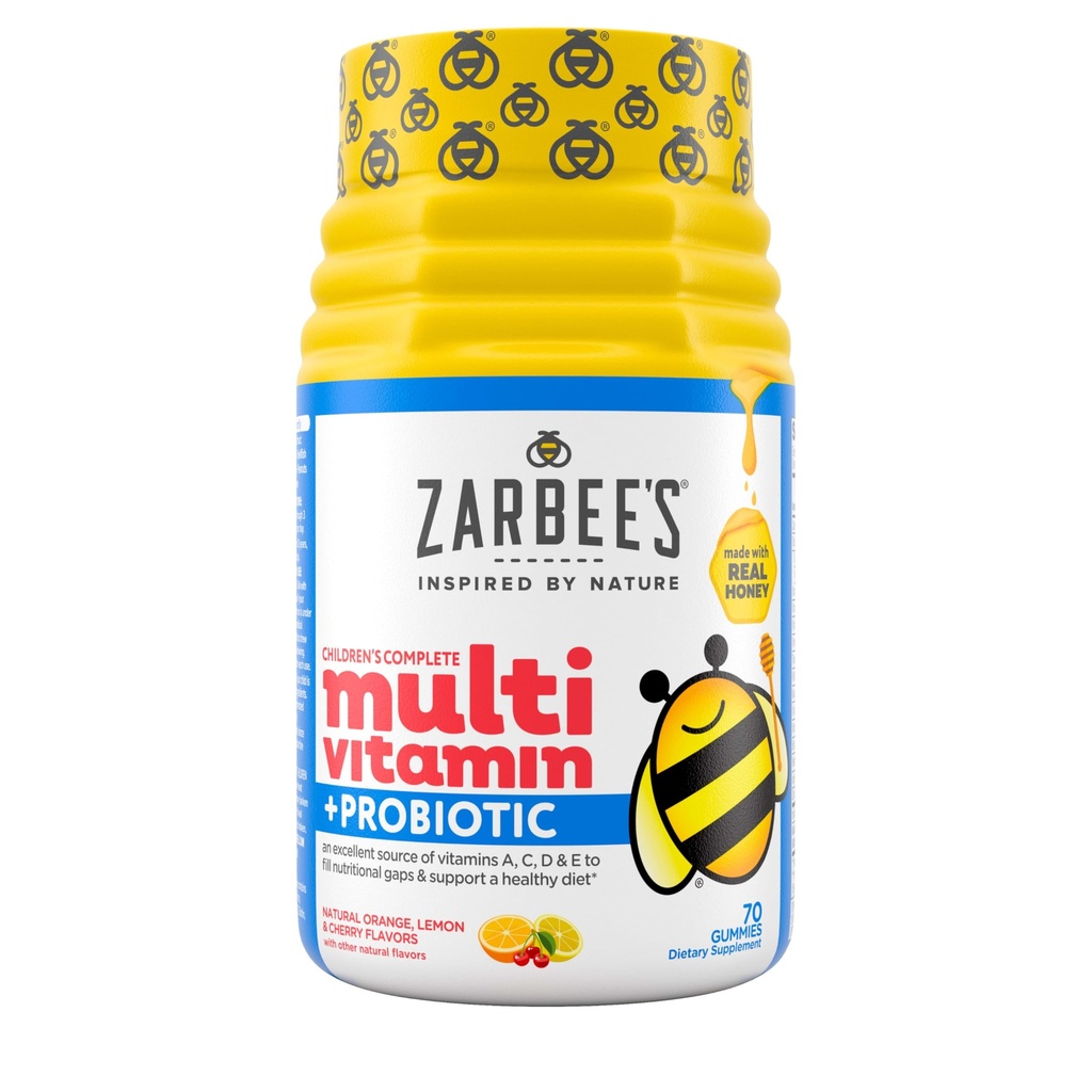 Zarbee's Kid's Multivitamin + Probiotici Gummies con Vitamine A B C D E & zinco per la salute digestiva Facile da cucire Bambini Daily Multivitamin Gummies Natural Fruit 70 Count