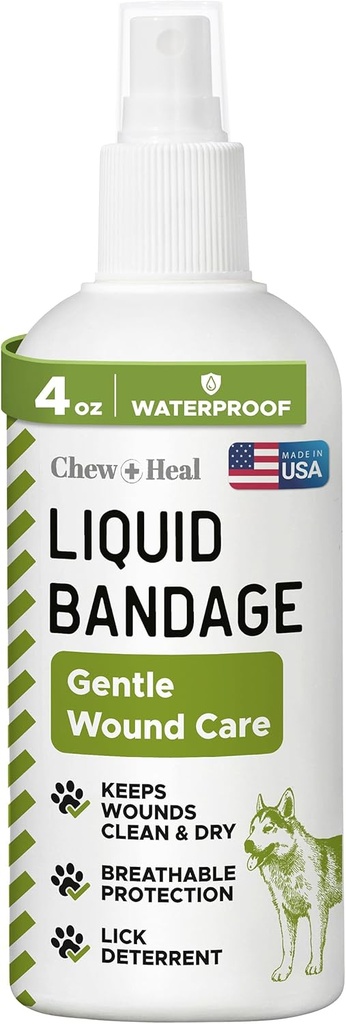 Pet Liquid Bandage per Cani - 4 oz Spray con Aloe - Cura dei Guasti per Cani Compresi Tagli, Graffi e Stitches - Traspirante e Impermeabile