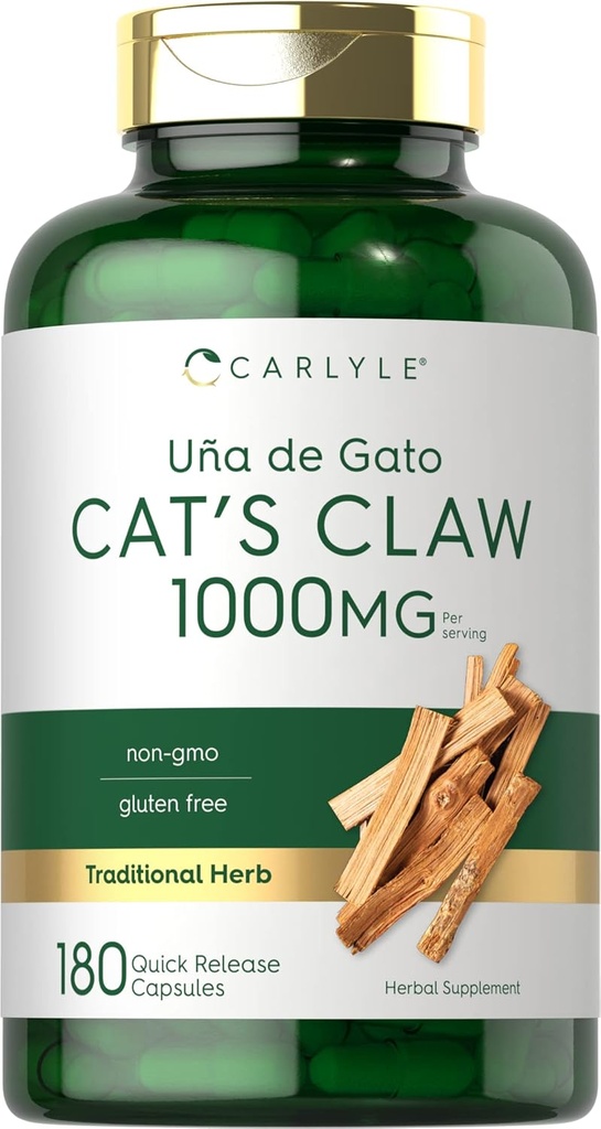 Carlyle Cat's Claw Herb Capsule 1000mg | 180 Count | Uncaria Tomentosa | Non-GMO, Gluten Free Supplement