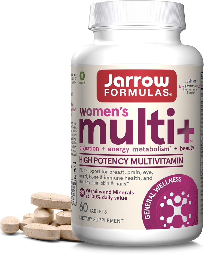 Jarrow Formulas Multi+ Lustriva Hair Growth for Women, Vitamina A, D, Zinc & Lutein, 60 compresse, 30 giorni di alimentazione