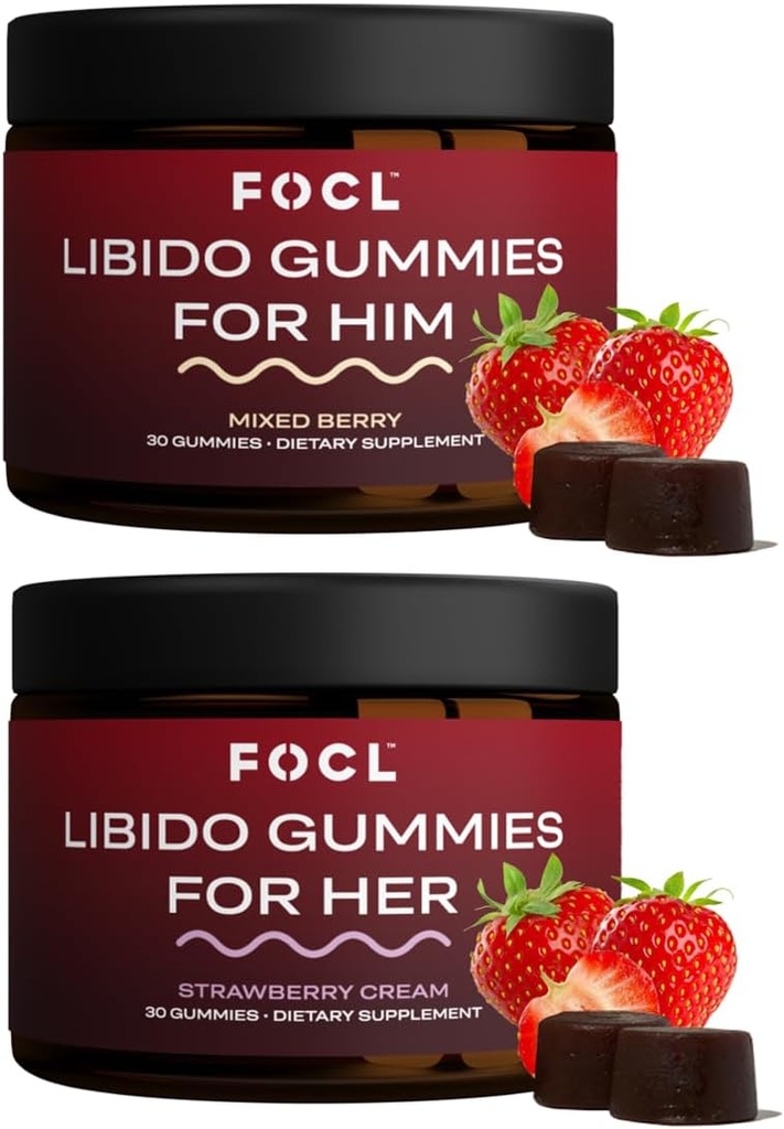 FOCL Femmina e maschio Libido Booster Intimacy Set - 1 mese di fornitura Libido Gummies per uomini e donne con arrapato Goat Weed | Boost Desire, Arousal, Energy, Stamina, Performance, Endurance, Ormone Balance