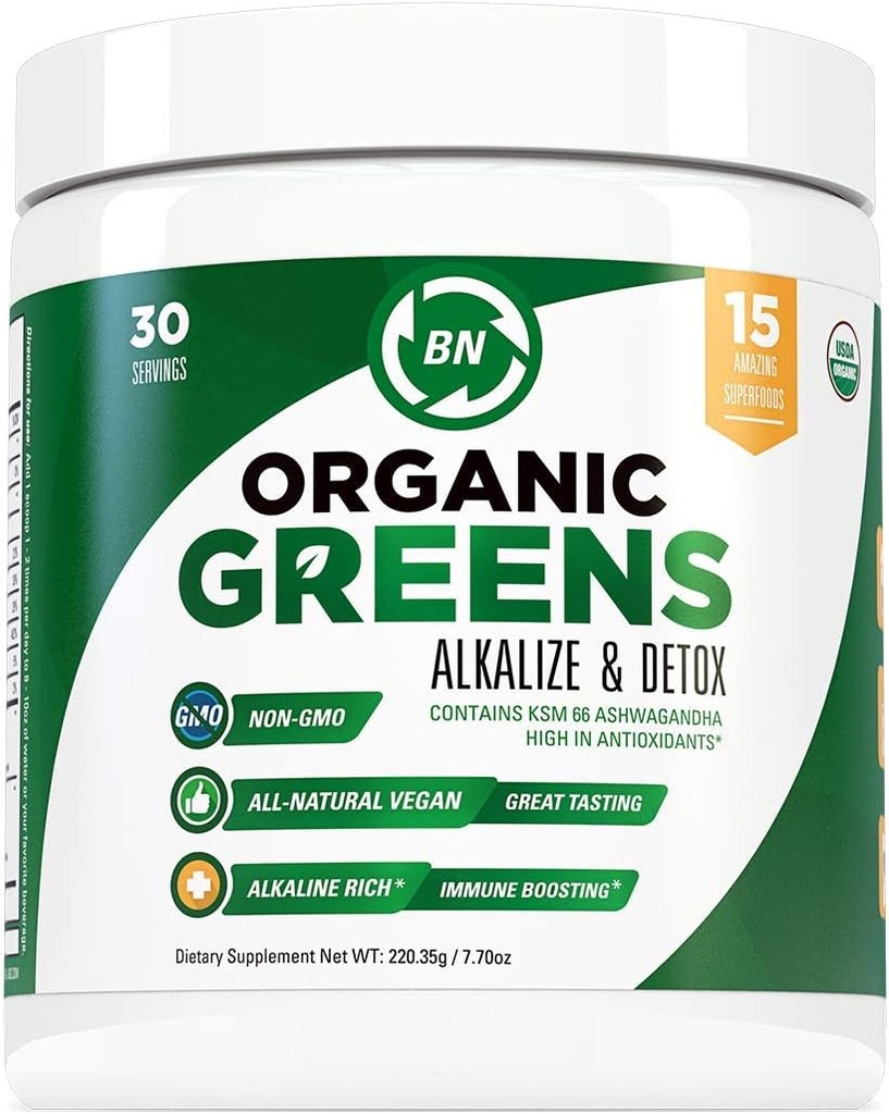 Bio Greens Powder - USDA Organic - Non-GMO - 15 Superfoods - Detox und Immune Health Benefits einschließlich Spirulina, Matcha Green Tea und Ashwagandha - 30 Servietten