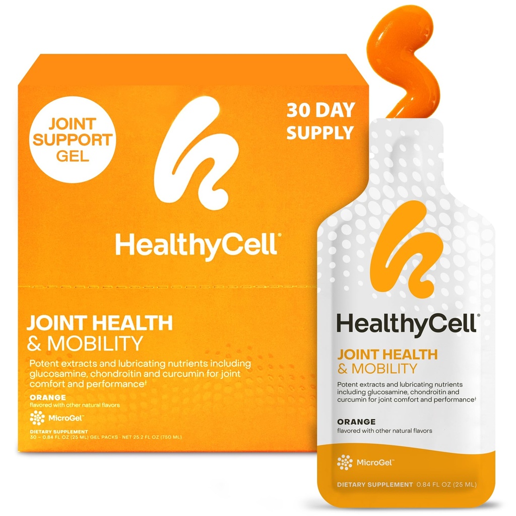 Healthycell Joint Health & Mobility Daily Liquid Supplement - Joint Support Supplement, Entzündungsreaktion, Knorpel & Flexibilität mit Curcumin, Glucosamine & Chondroitin - 30 Gel Packs