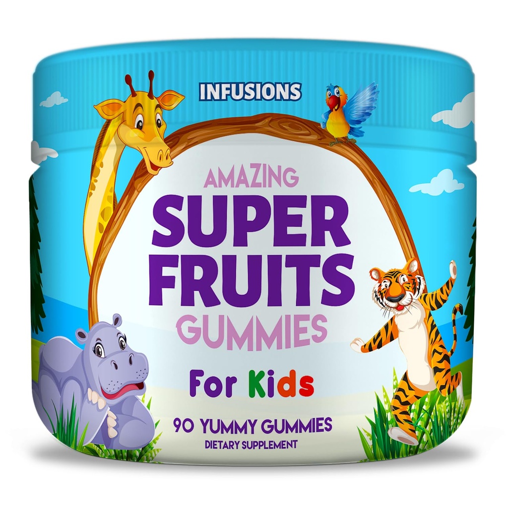 Infusioni Super Frutta Gummies per Bambini 90 Conte Antiossidante Miscela Morbida e Delicious Vegan Friendly Gluten Free Non OGM