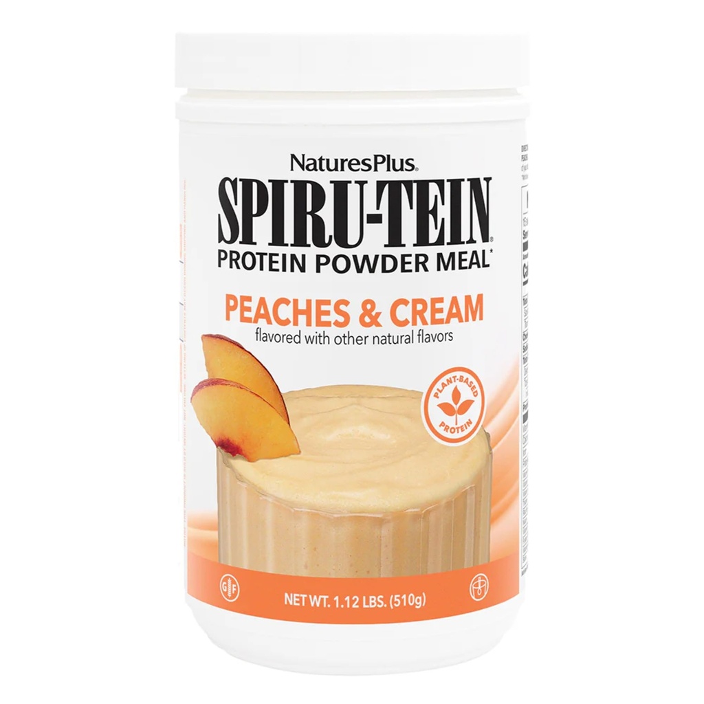NaturesPlus SPIRU-TEIN Shake - Peaches & Cream Flavor - 1,1 lbs, Spirulina Protein Powder - Pflanzenbasierte Mahlzeitenersatz, Vitamine & Mineralien für Energie - Vegetarisch, Glutenfrei - 15 Servierungen
