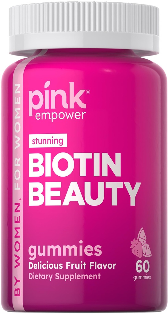 PINK Biotin Gummies per le donne | 60 Count | Vitamina per capelli, pelle e unghie | Frutta aroma | Non-GMO & Gluten Free