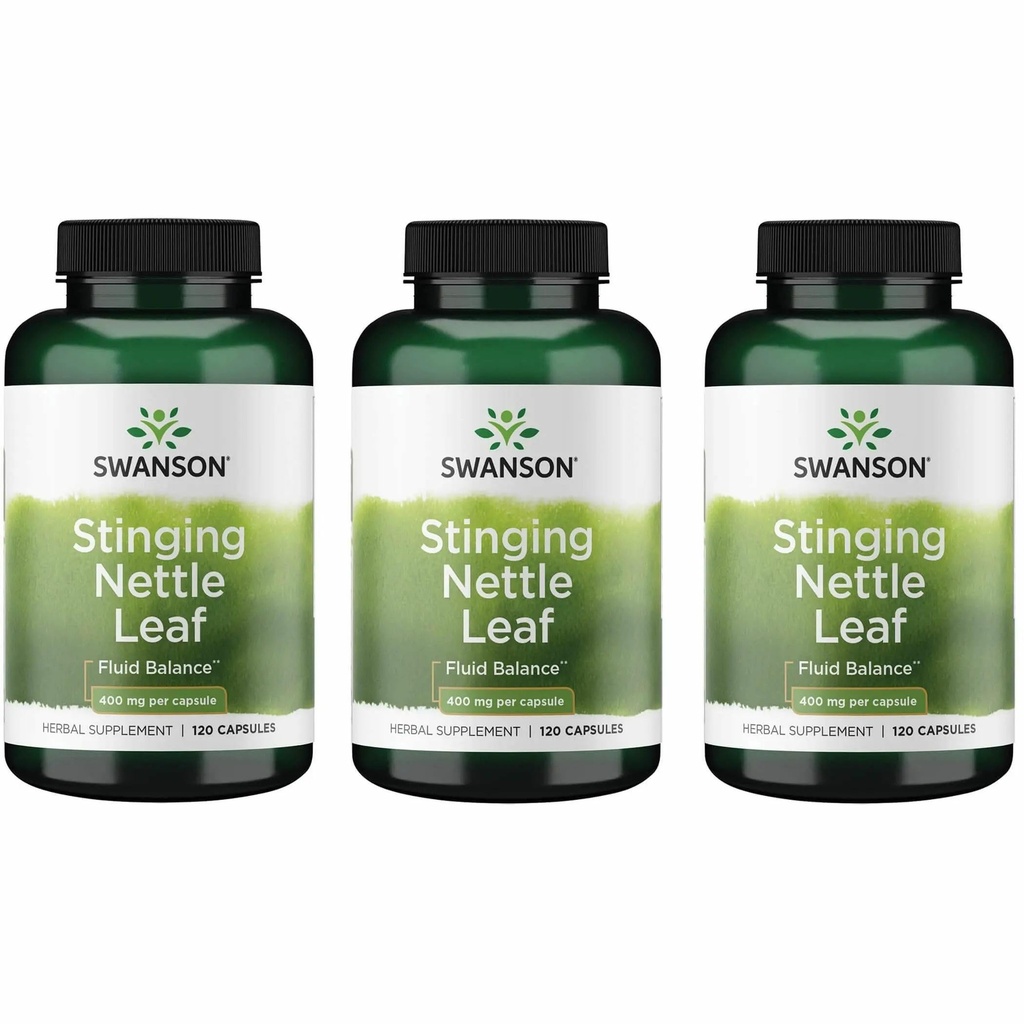 Swanson Sting Nettle Leaf (Urtica Dioica) - Kräuterergänzung Förderung Urinary Tract & Respiratory Health Support - Kann gesunde Fluid Balance unterstützen - (120 Kapseln) (3 Packung)