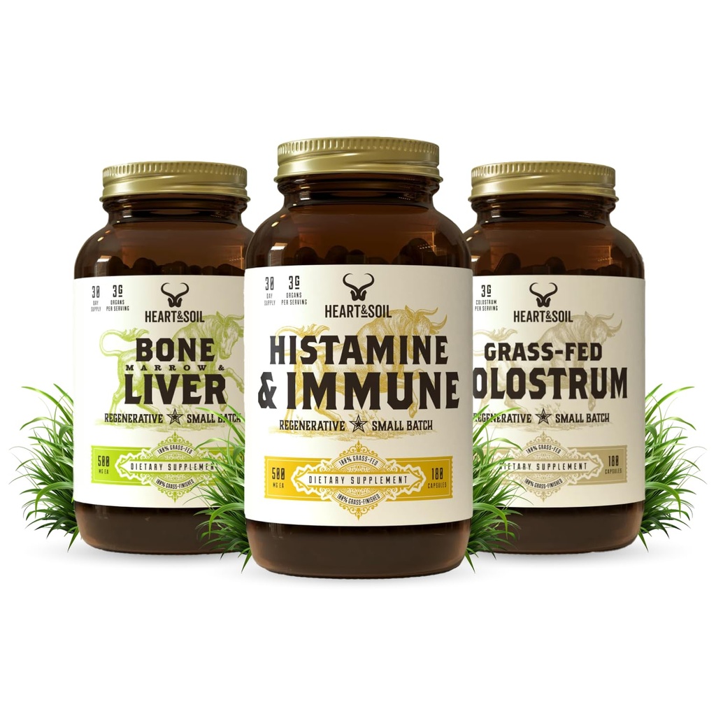 HEART & SOIL Immune Support Stack – Include Histamine & Immune Supplement, Bone Marrow & Liver, Grass-Fed Colostrum for Digestive Health, Gut Balance, and Global Wellness
