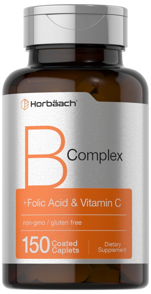 Horbaach B Complex Vitamine für Frauen und Männer | 150 Caplets | mit Folsäure & Vitamin C | Non-GMO & Gluten Kostenlose Ergänzung
