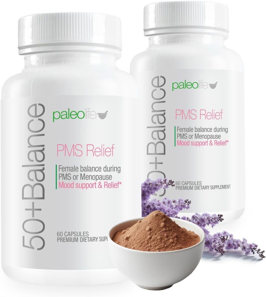 50+ Balance Premium Supplement, PMS Relief. Weibliche Balance während PMS oder Menopause. Mood Support & Relief. 60 Kapseln (2-Pack)
