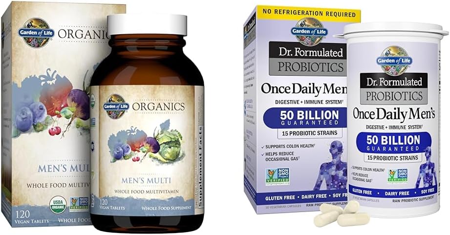 Garten des Lebens Männer Bio- Ganze Lebensmittel Multivitamin und Probiotika Verdauungs- und Immungesundheitsergänzung 120 Tabletten 30 Kapseln