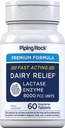 Piping Rock Dairy Relief Pillen 8000 FCC | Schnell wirkende Tabletten | 60 Zählen | Laktase-Enzym-Ergänzung | Premium-Formel | Vegetarisch, Nicht-GVO, Glutenfrei