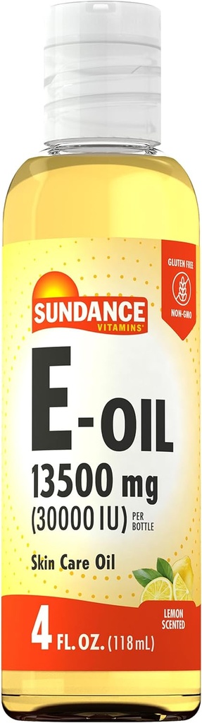 Sundance Vitamin E-Öl für Haut | 13500 mg (30000 IU) | 4 flüssige Unzen | Lemon konzentriert | Non-GMO und glutenfreie Ergänzung
