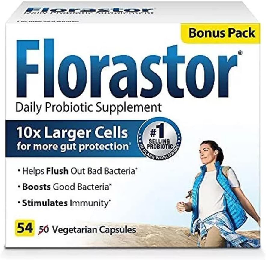 Florastor Daily Probiotic Supplemento per le donne e gli uomini, dimostrato di sostenere la salute digestiva, Saccharomyces Boulardii CNCM I-745 (54 capsule)