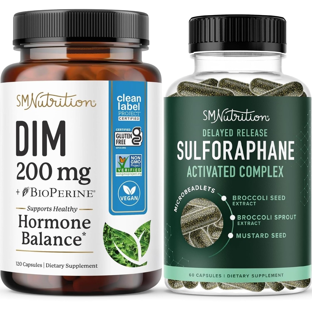 Sulforaphane Complex mit 200mg DIM Ergänzung für Enhanced Estrogen Balance für Frauen | Advanced Microbeadlet Technology Hormone Balance (60 Servierungen) mit Diindolylmethan Kapseln (120 Servietten)