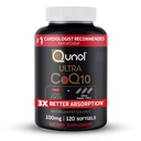 Qunol Ultra CoQ10 100mg, 3x Mieux Absorption, eau brevetée et supplément naturel soluble dans le gras Forme de Coenzyme Q10, Antioxydant pour la santé cardiaque, 120 Counter Softgels