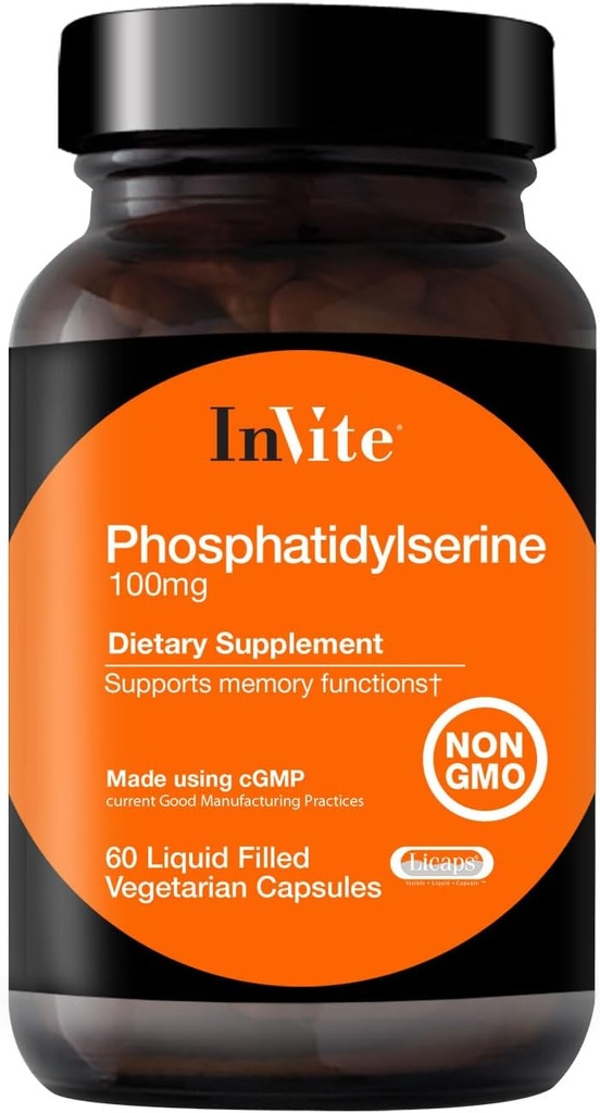 Invite Health Phosphatidylserine 100 mg - Unterstützt Speicher und kognitive Funktion, einschließlich Konzentration und Fokus - 60 flüssige gefüllte vegetarische Kapseln