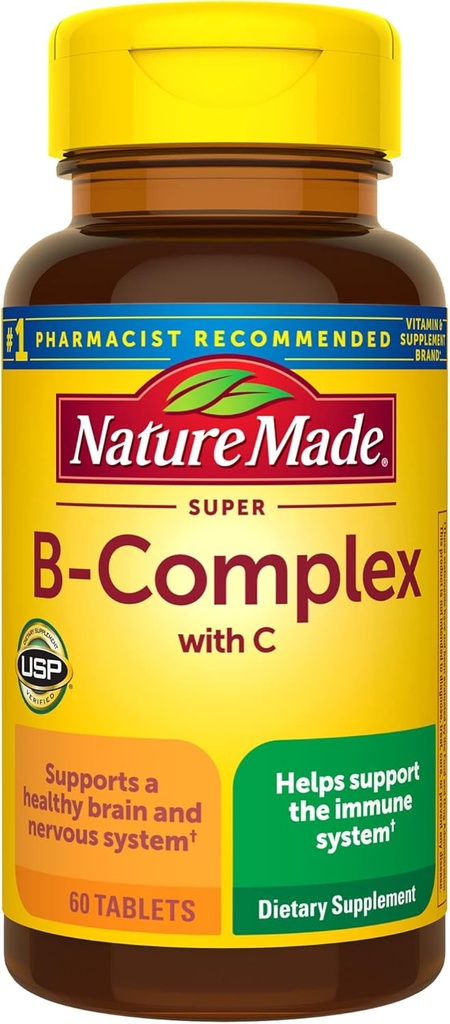 Nature Made Super B Complex mit Vitamin C und Folsäure, Nahrungsergänzung für Cellular Energy Support, 60 Tabletten, 60 Tage Versorgung