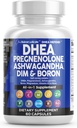 DHEA 200mg Supplement Pregnenolone 100mg für Männer & Frauen mit DIM Ashwagandha Boron 6mg Complex Calcium Magnesium Zink 50mg Vitamin D3 5000 IU Hormone Unterstützung Kapseln Pillen Made in USA 60 Count