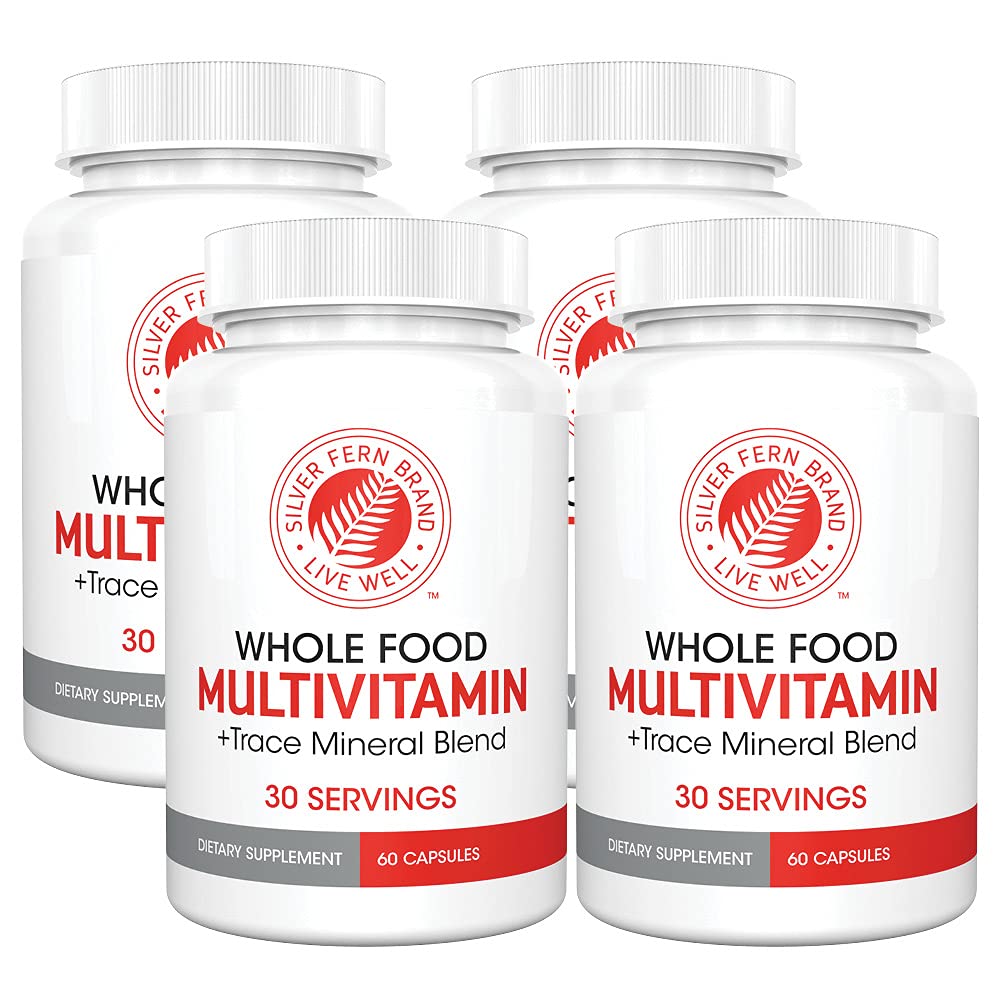 Silver Fern Whole Food Daily Multi Vitamin w/Trace Mineral Blend Supplement - 4 Flaschen - 60 Vegicaps Jede - 120 Tage Versorgung - Natürliche, Non-GMO, Vegan, Multivitamin - Zero Synthetics